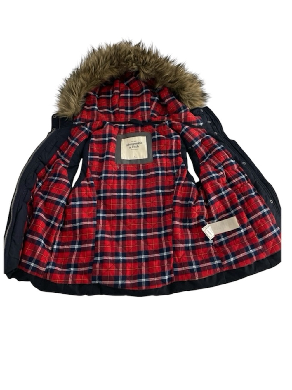 Abercrombie & Fitch‎ Vintage Puffer Vest Hooded Fur Trim Medium Down Filled Y2K